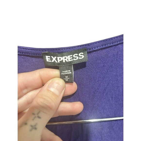 90s Y2K Express Vintage Top Sleeveless Tank Purple Blue Sparkle Faux Wrap Med - Picture 9 of 9